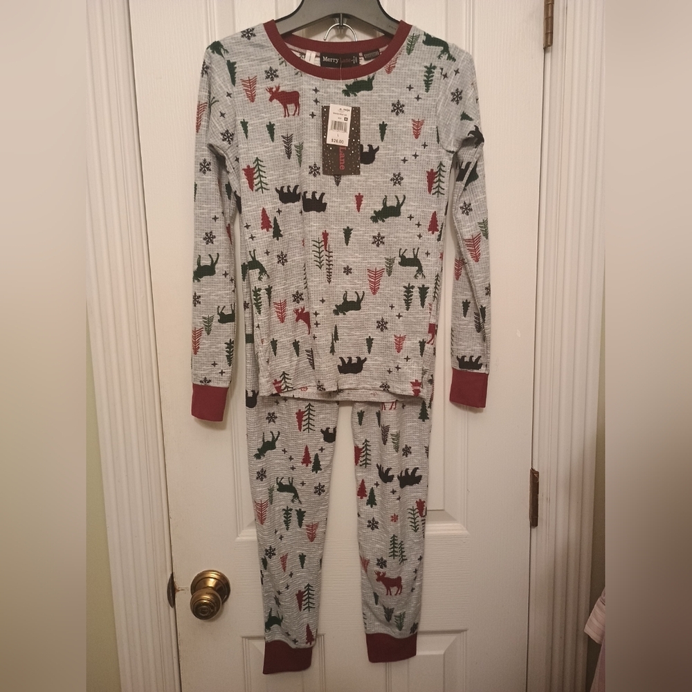 Kids Holiday Pajama Set - Gray with Red and Green